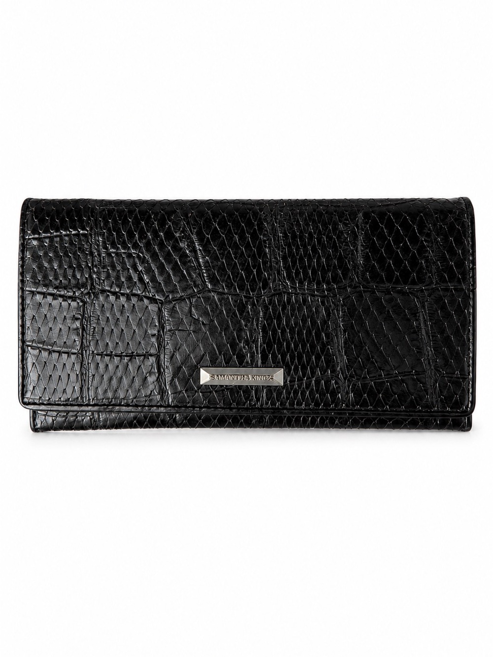 Samantha Kingz Embossed Croc Leather Wallet Black Continental Clutch Wallet